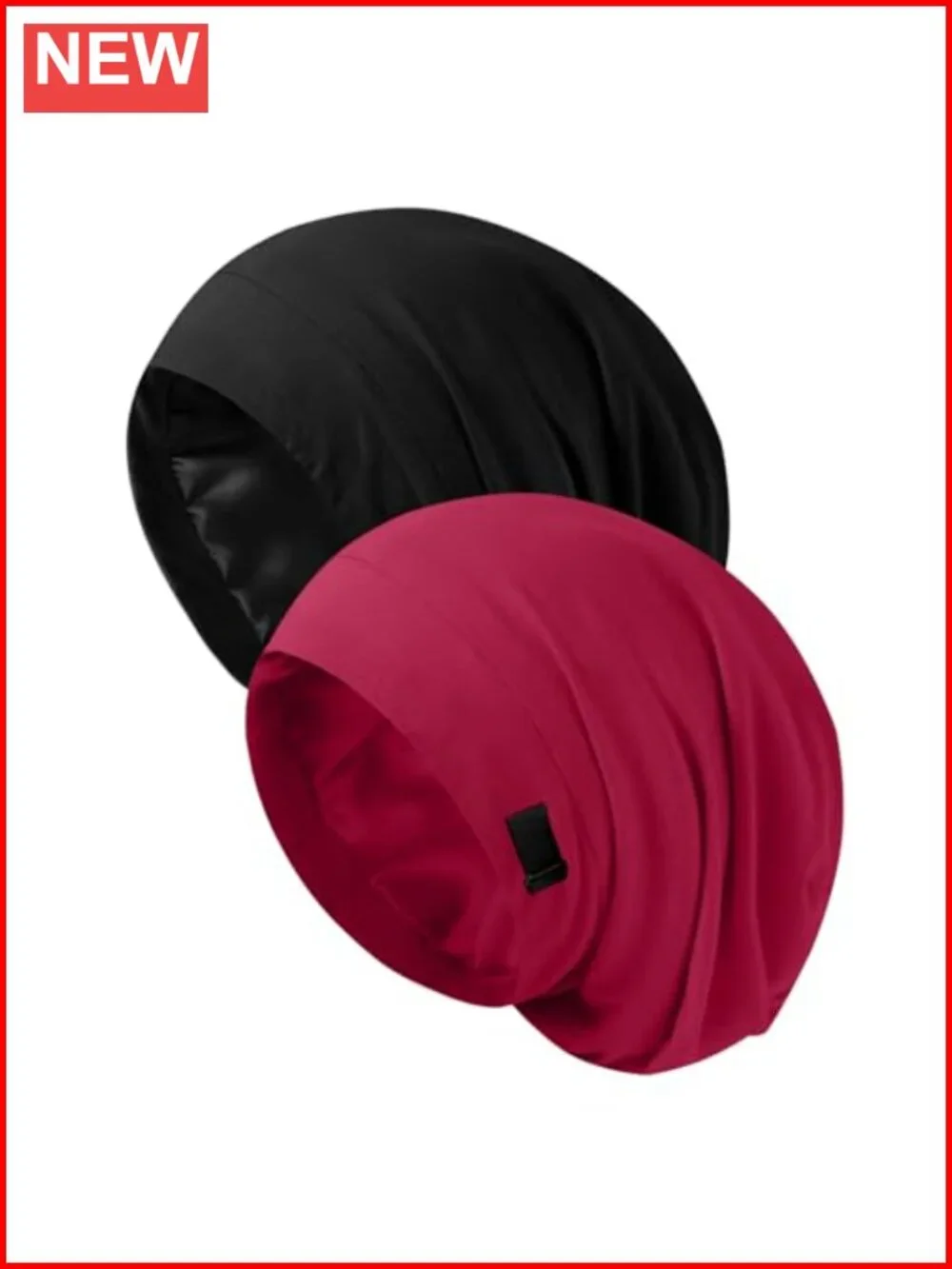 Satin Lined Sleep Cap with Adjustable Buckle, 2 Pack Hair Bonnet